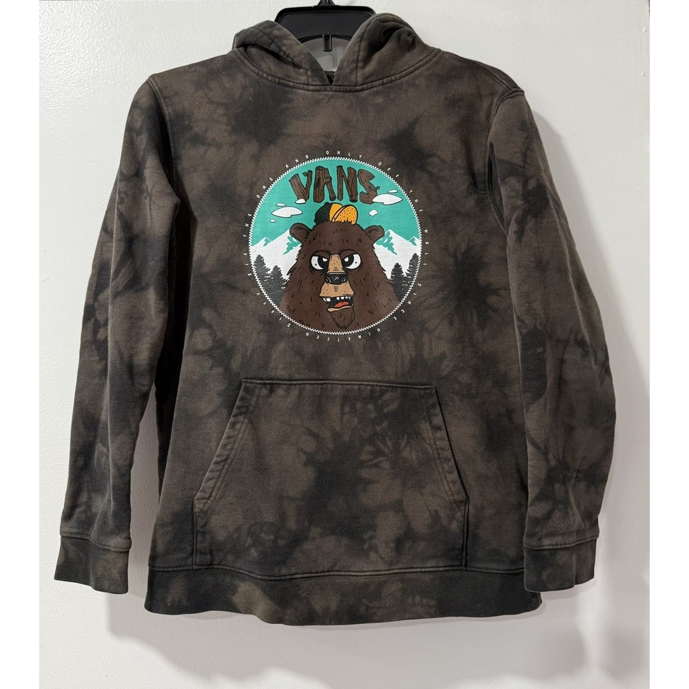 Vans Charcoal Tie-Dye Hoodie with Bear Design, YOUTH Large